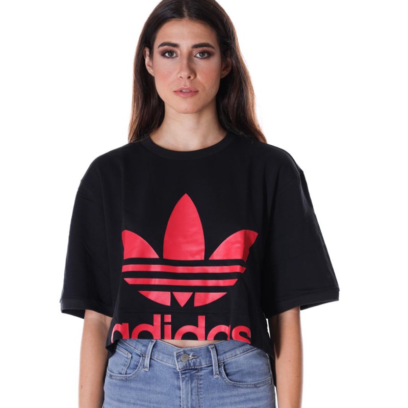 Definir Objetado mineral Adidas Originals 黑色紅Logo寬短版上衣(女生40/二手/EC1870) | 蝦皮購物