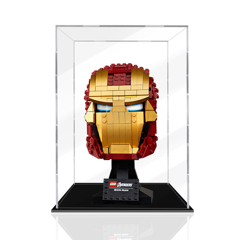 【收納盒】亞克力展示盒透明玻璃罩適用LEGO樂高76165鋼鐵俠頭盔手辦防塵盒