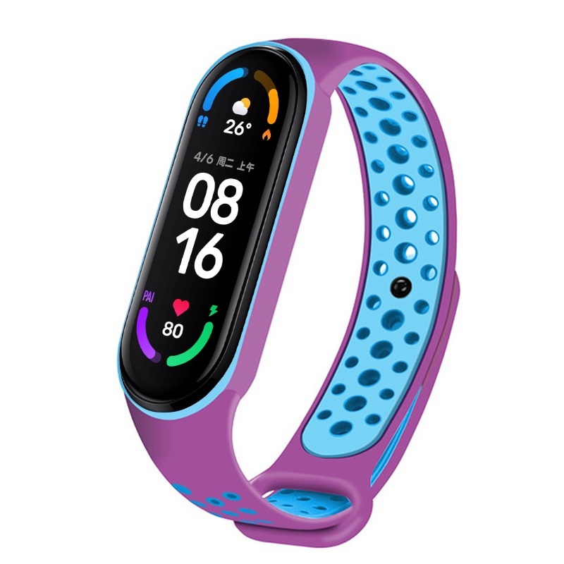 小米6手環錶帶 矽膠錶帶 xiaomi Mi Band 6 5 NFC 多孔 運動透氣腕帶 雙色 炫彩 時尚腕帶 防水