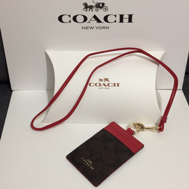 •附原廠禮品紙盒• Coach識別證套/票卡套-紅色（荔枝紋/無紋路）