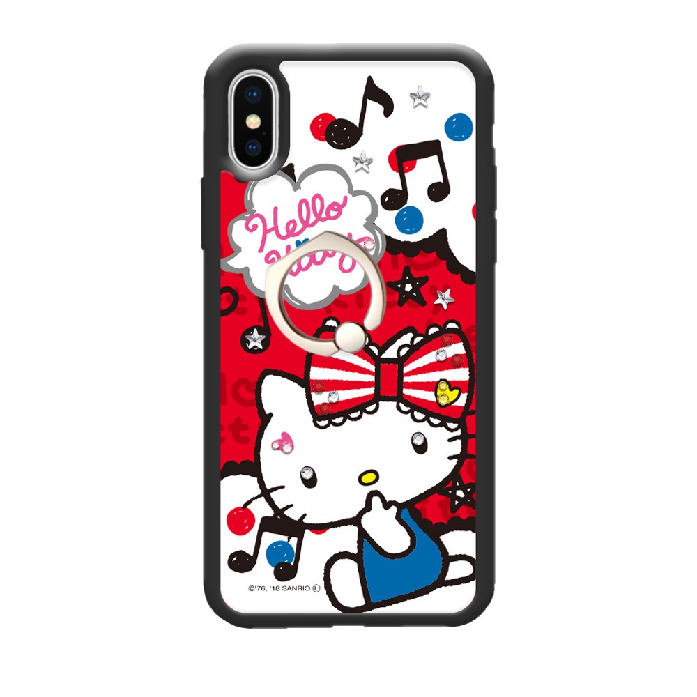 三麗鷗 Kitty iPhone Xs Max 6.5吋施華彩鑽減震指環扣手機殼-搖滾凱蒂