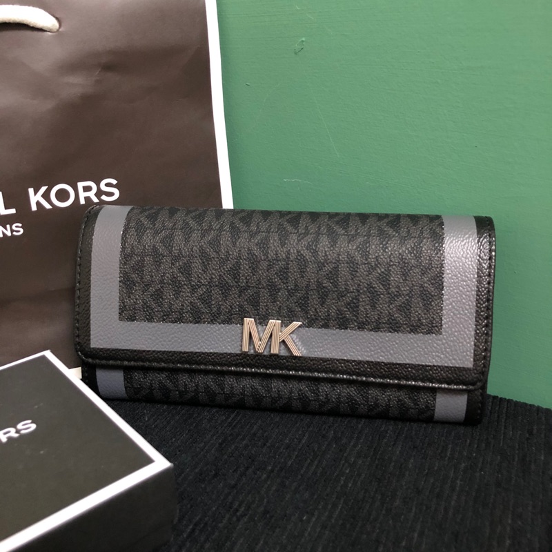 MK 復古滿版logo扣式長夾 經典黑 手拿包 皮夾 MICHAEL KORS 現貨 美國代購