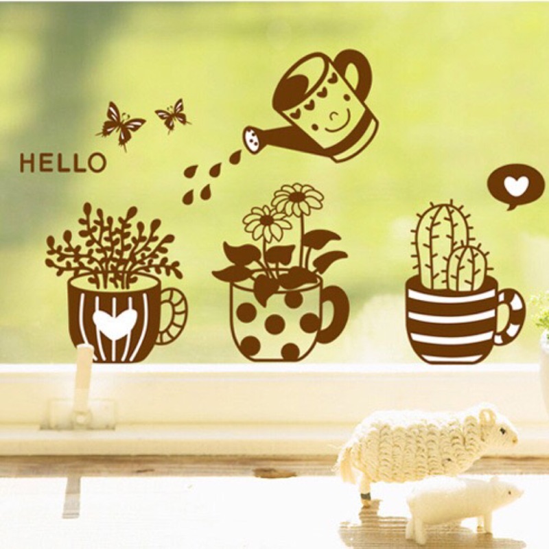 貓尾巴的幸福～*心靈療癒系-城市花園多肉植物盆栽玻璃門窗牆壁裝飾藝術貼紙
