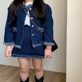 [臺灣出貨] 童裝實拍｜小童小香風無領珍珠釦牛仔外套｜小童外套 女童丹寧外套 牛仔外套 80-120