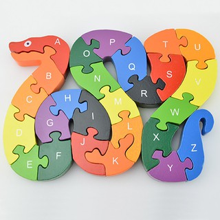 兒童新年禮物 新款蛇形狀木質 數字拼圖玩具 兒童拼圖 益智教育玩具