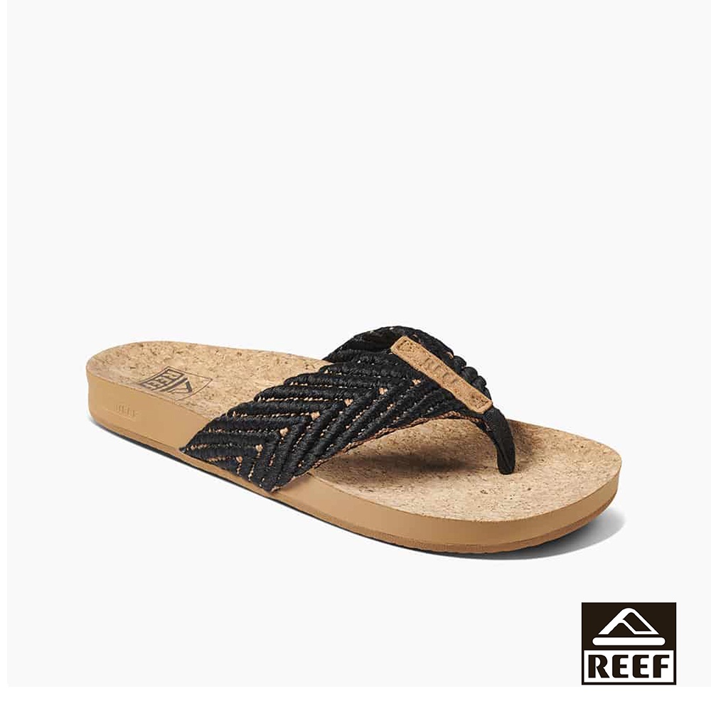 REEF CUSHION STRAND 舒適減壓系列 純素皮革編織質感涼拖鞋 黑色 CI3773