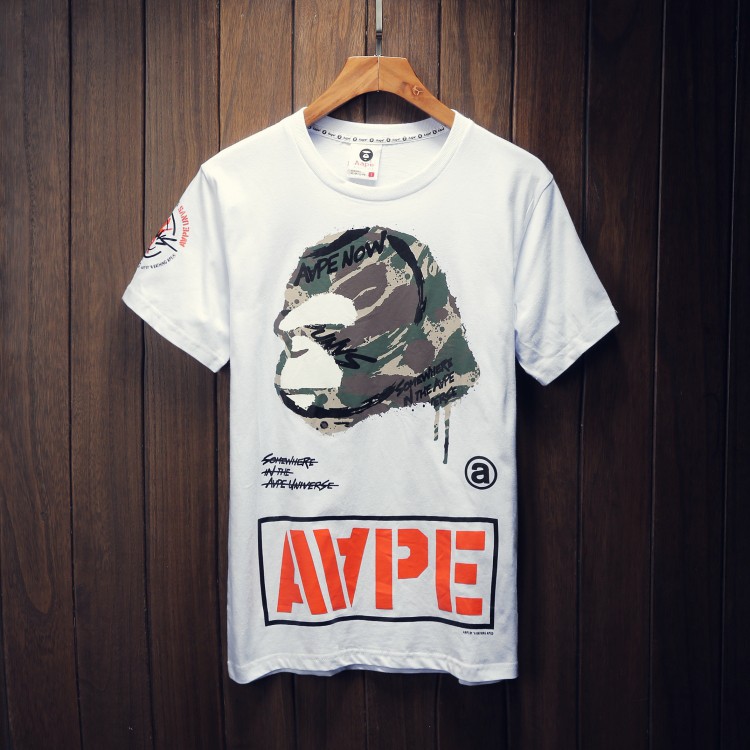 好品質新品AAPE 新品到貨猿人頭猿猴字母橙色戶外休閒T恤男女可穿生款CP 