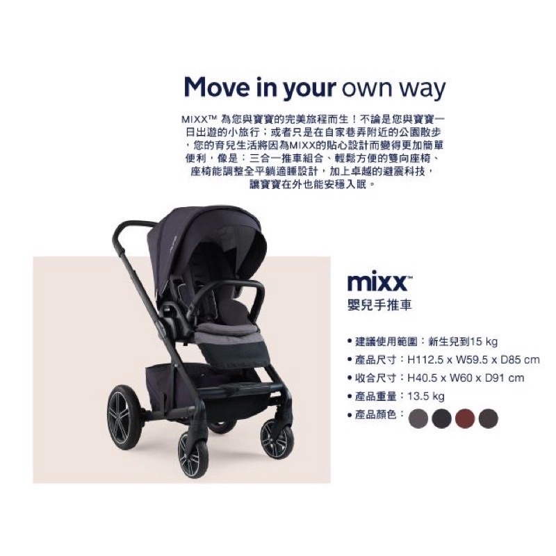 全新 Nuna mixx嬰兒推車(灰紫色/附贈雨罩及轉接器)