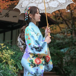 12日本改良版和服藍色櫻花和服浴衣| 蝦皮購物