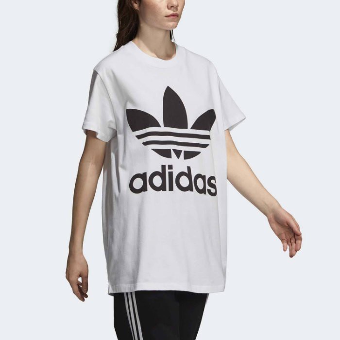 * ADIDAS ORIGINALS 白黑 大LOGO 三葉草 寬版 短T 女生 運動 休閒 DH3160 YTS