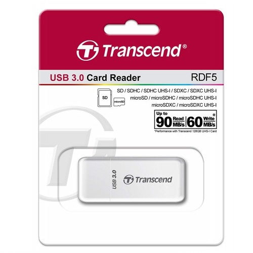 創見SD/microSD Card Reader,USB 3.1 Gen 1,White讀卡機(台灣本島免運費)