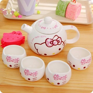 茶具kitty凱蒂貓 可愛 卡通 茶壺 茶具 整套茶具 陶瓷5件套