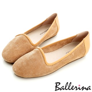 Ballerina-牛麂皮鏤空洞洞樂福豆豆鞋-棕【BD400231KI】