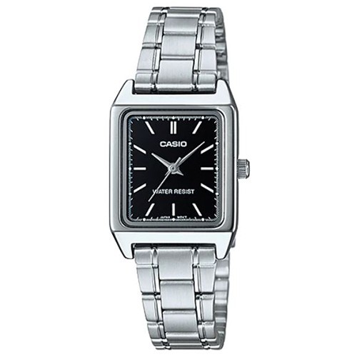 【CASIO】經典時尚方形不鏽鋼腕錶-羅馬黑面(LTP-V007D-1E)正版宏崑公司貨