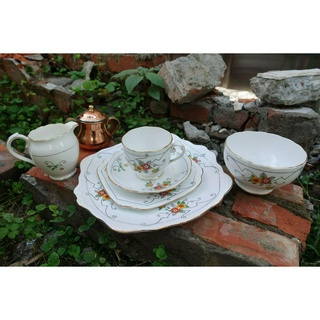 【Sunshine Antiques】Roslyn - ENA 英國骨瓷下午茶杯組茶杯糖碗牛奶壺蛋糕盤 E.75