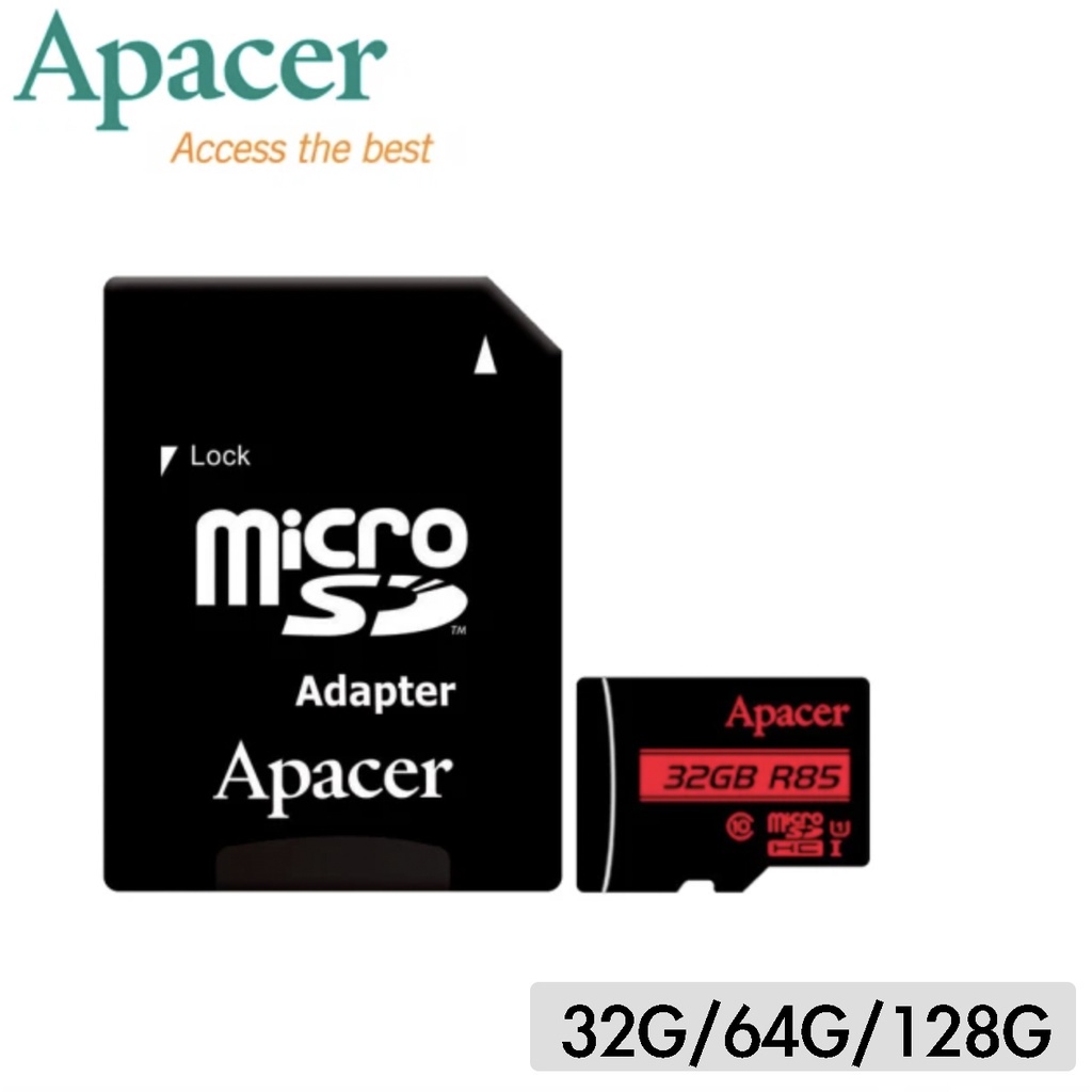 Apacer宇瞻 32GB/64G/128G MicroSDHC UHS-I Class10記憶卡(附轉卡 讀取速度：8