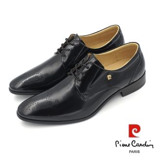 【MEI LAN】皮爾卡登 Pierre Cardin 真皮 綁帶 紳士皮鞋 尖頭皮鞋 舒適 寬楦 臺灣製 8936 黑