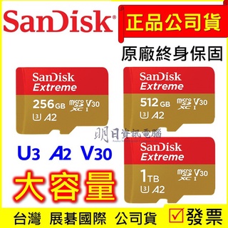 【SanDisk公司貨】 Extreme 256G 512G 1TB 記憶卡 A2 U3 V30 microSD 金卡