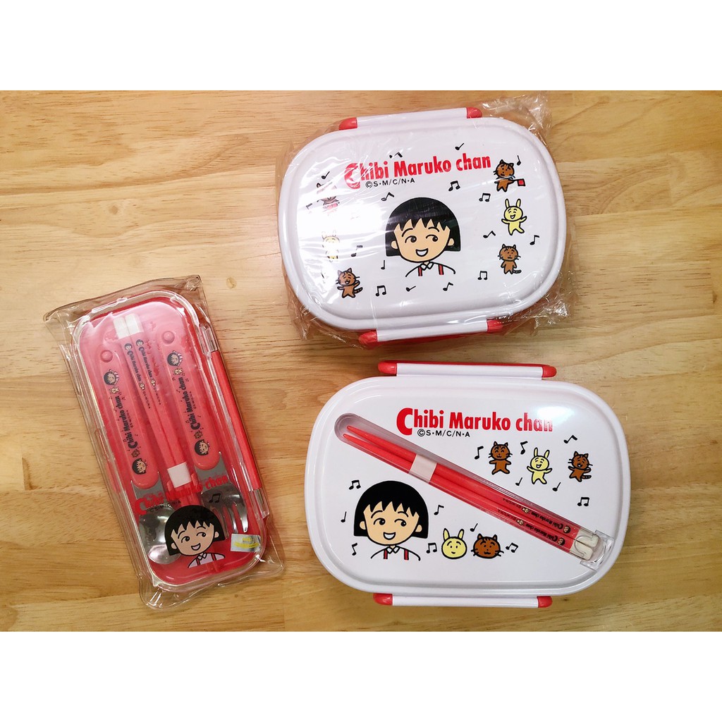 *MARUKO1990* 日本製 正版 絕版 早期商品 櫻桃小丸子 便當盒 飯盒 餐盒 餐具 叉子 筷子 湯匙