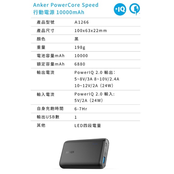 【現貨 促銷】Anker A1266 PowerCore Speed 10000mAh 行動電源