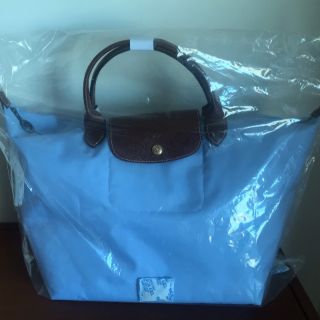Longchamp 短把摺疊水餃包水藍色提包, 保證正品