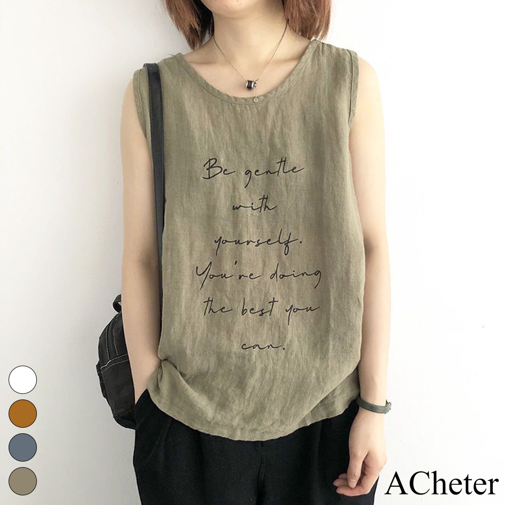 【ACheter】棉麻薄款寬鬆棉麻背心上衣#113365現貨+預購(4色)