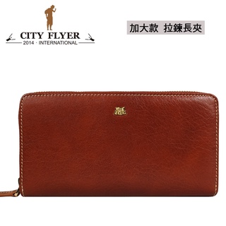 city flyer 質感原皮 真皮長夾 12卡零錢袋 加大款 拉鍊長夾 ci-212815-3 咖啡色