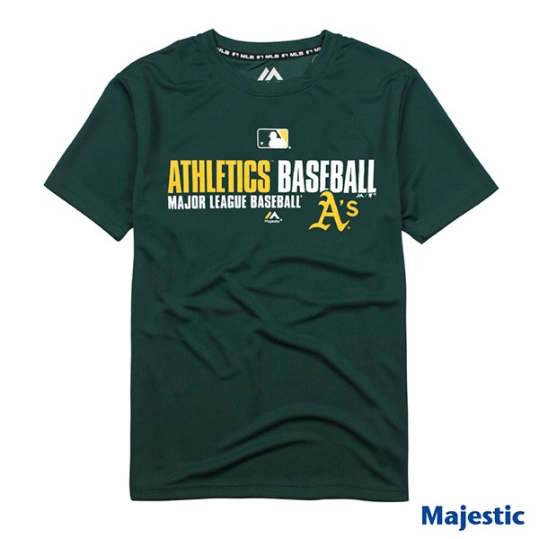 創信 Majestic MLB 美國大聯盟 運動家隊吸濕排汗圓領印花短袖T恤,特價$630(件) 6530201-026