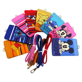 迪士尼 Disney 皮革證件卡套 附安全扣皮繩 米奇米妮 小熊維尼 史迪奇 【5ip8】