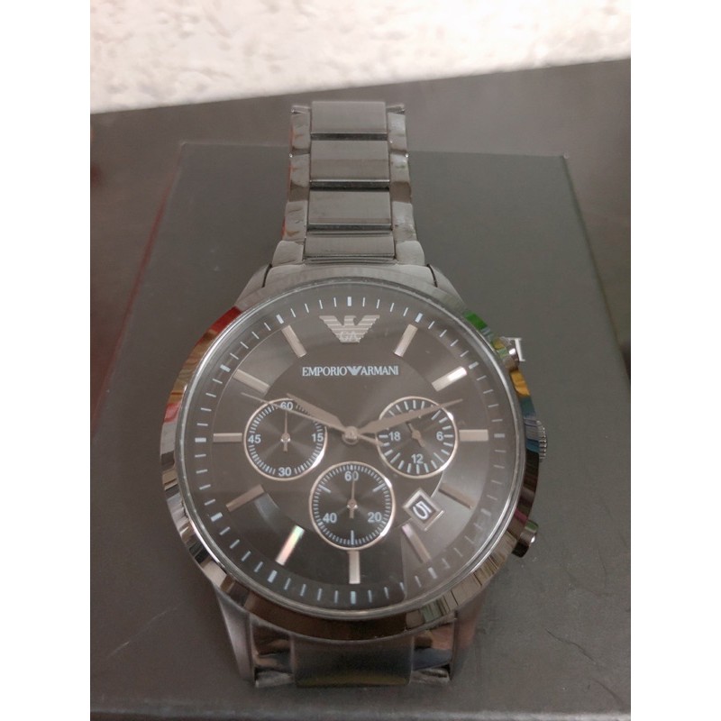 EMPORIO ARMANI AR2453 黑色 腕錶Armani黑陶瓷手錶石英錶三眼計時日曆手錶男女