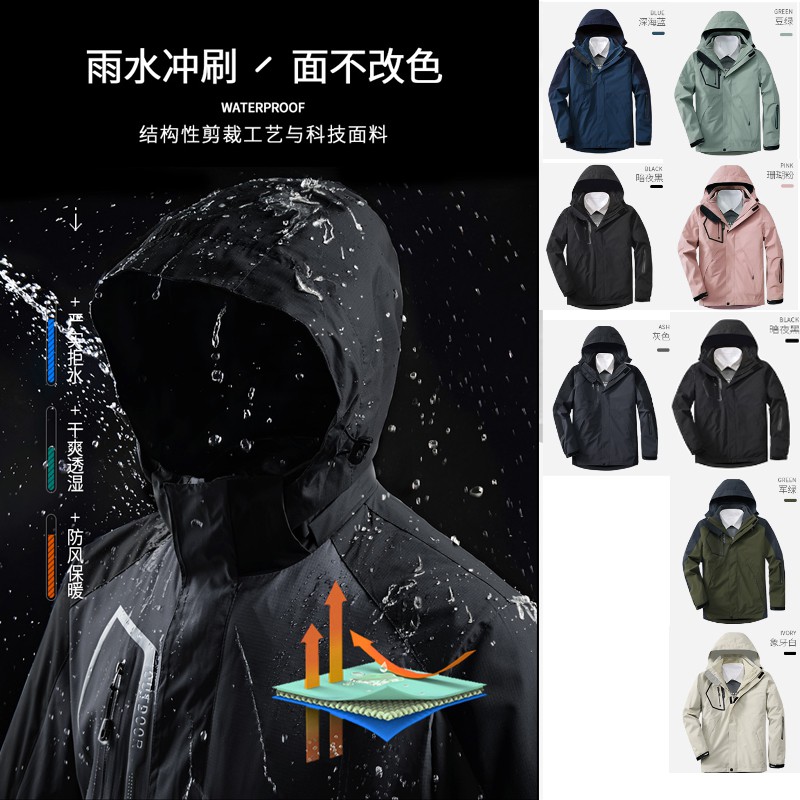 工廠店 情侶機能衝鋒衣防風防水透氣外套戶外三合一兩件套秋冬季保暖工作服男女騎車外套可拆卸加厚抓絨內膽登山服