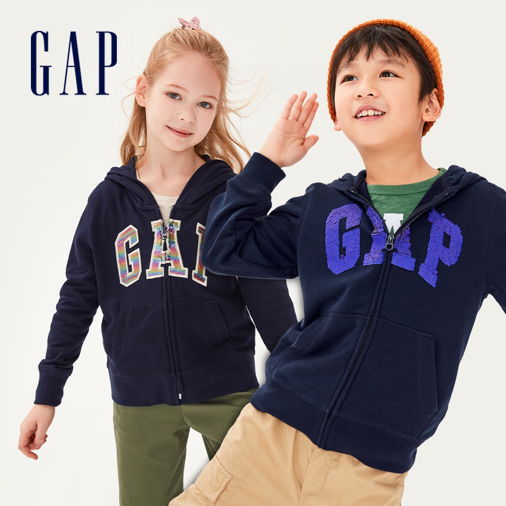 Gap 女童裝 Logo棉質亮片刷毛內襯連帽外套-多色可選(539429)