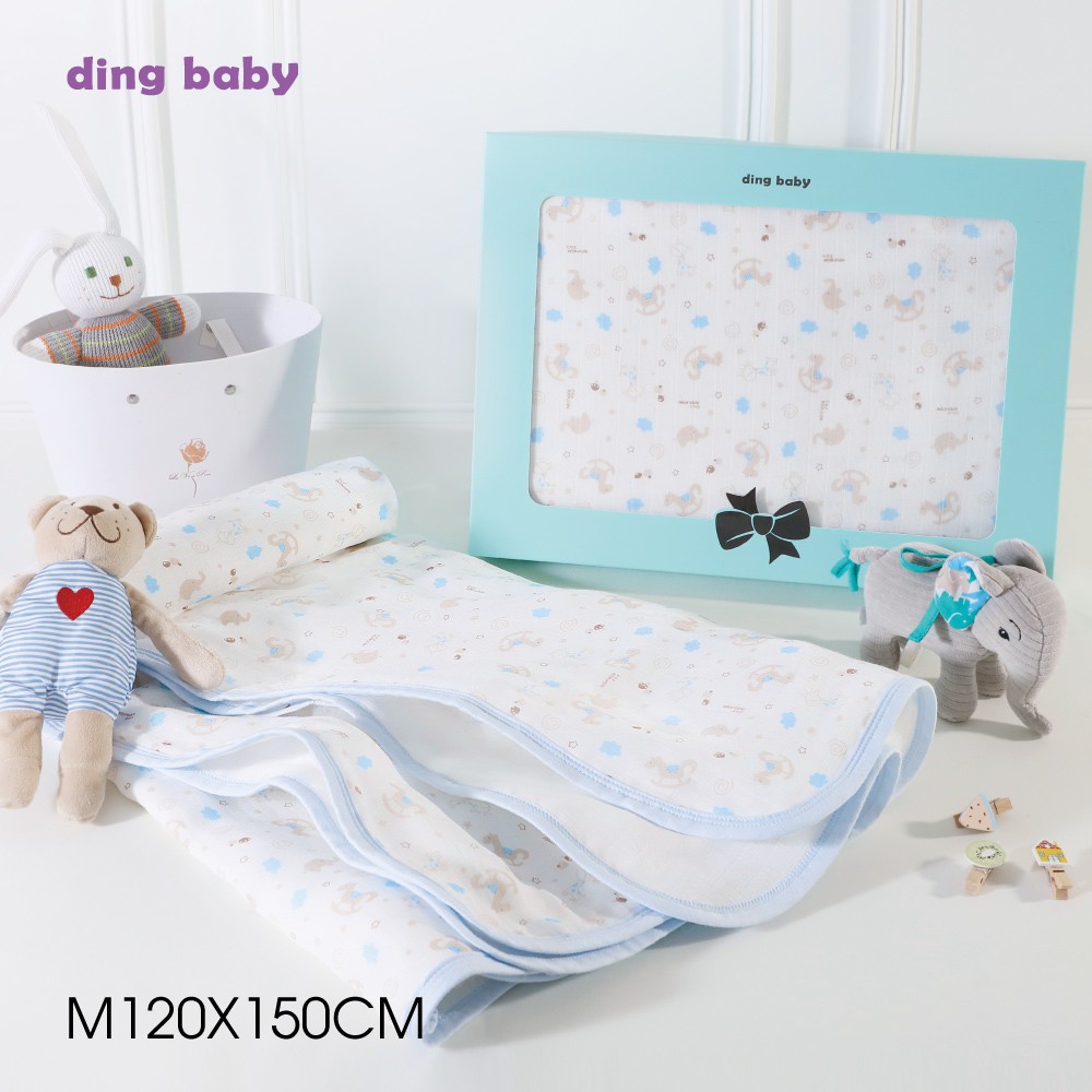 【ding baby】MIT台灣製六層紗純棉四季被-歡樂藍 (M/L號) 台灣製造