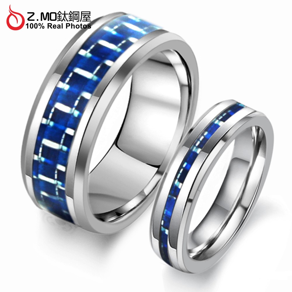 情侶對戒 Z.MO鈦鋼屋 藍色碳纖維設計 雙色設計 鎢鋼戒指 可搭配專屬刻字 經典復古款 情人戒指 單品【BKW184】