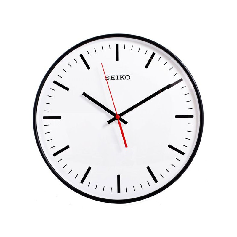 SEIKO CLOCK 精工現代藝術白反黑刻劃白面圓弧凸鏡面滑動式秒針靜音掛鐘 型號：QXA701K【神梭鐘錶】