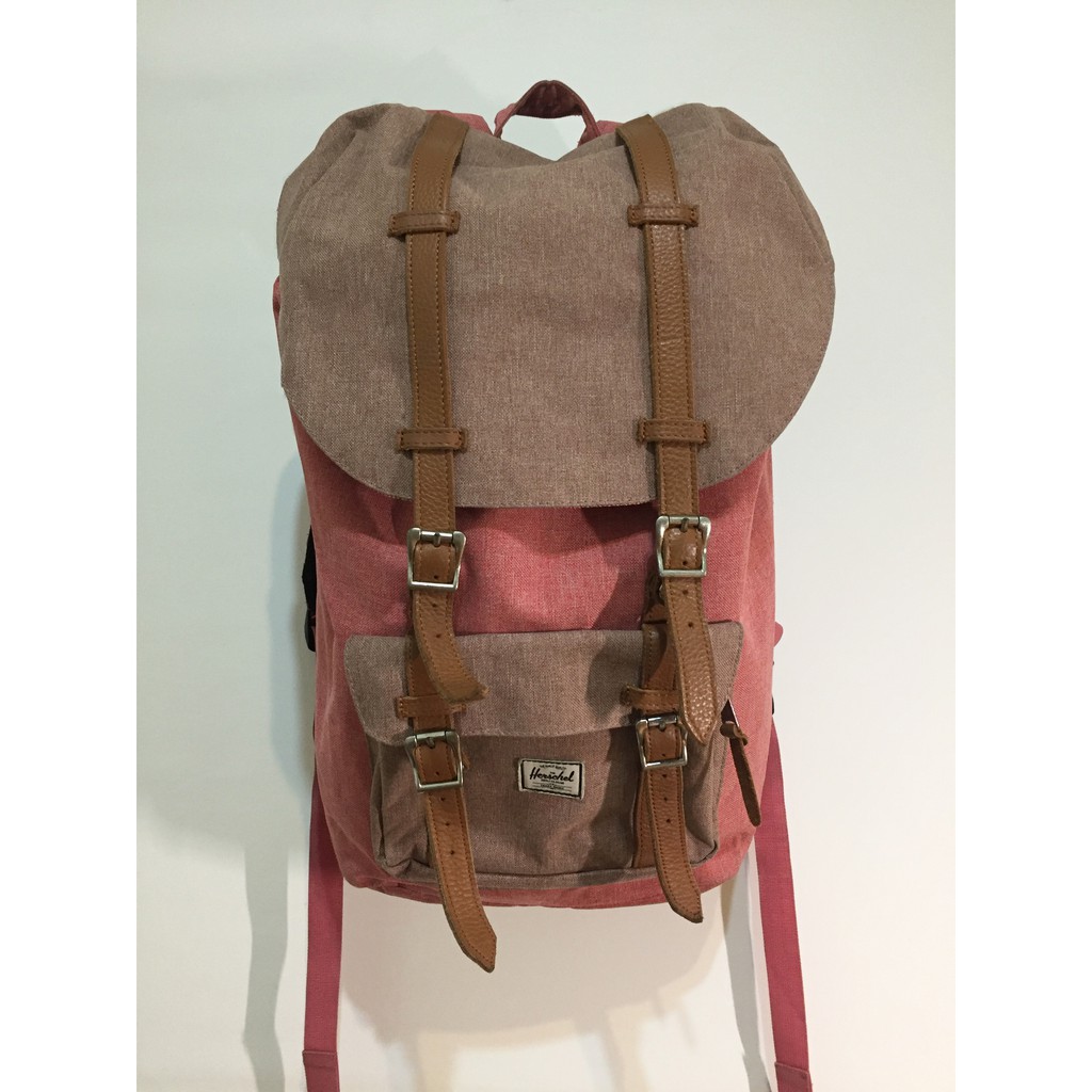 Herschel Little America backpack 大型 粉色 磁扣 皮革帶 15''筆電夾層 帆布後背包