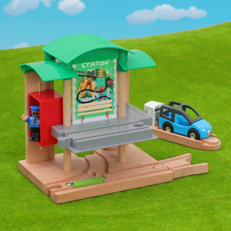 嬰兒兒童玩具▨♠♤木質軌道配件小火車玩具升級火車站動車站站臺兼容宜家BRIO積木11