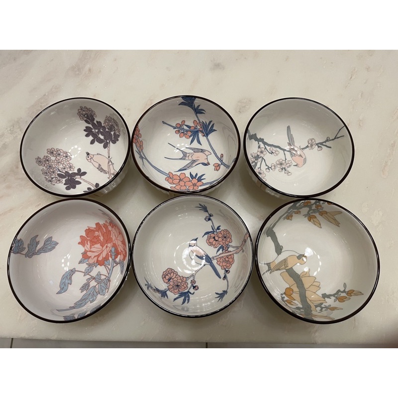 彩繪花鳥碗（6入）組 陶瓷碗 開發金 股東會紀念品 全新