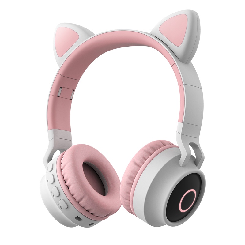 萌系貓耳朵藍牙耳機無線有線雙模頭戴式可愛發光學生兒童網課電腦游戲電競cosplay女生粉色