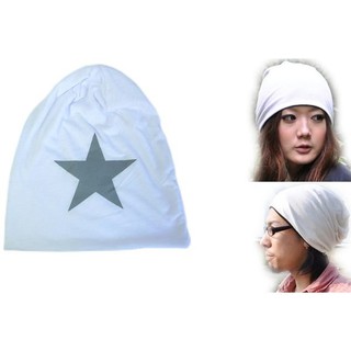【海倫精坊】四季可用~星狀圖騰雙層薄版素面白色彈性毛帽(特價１５０元)B813