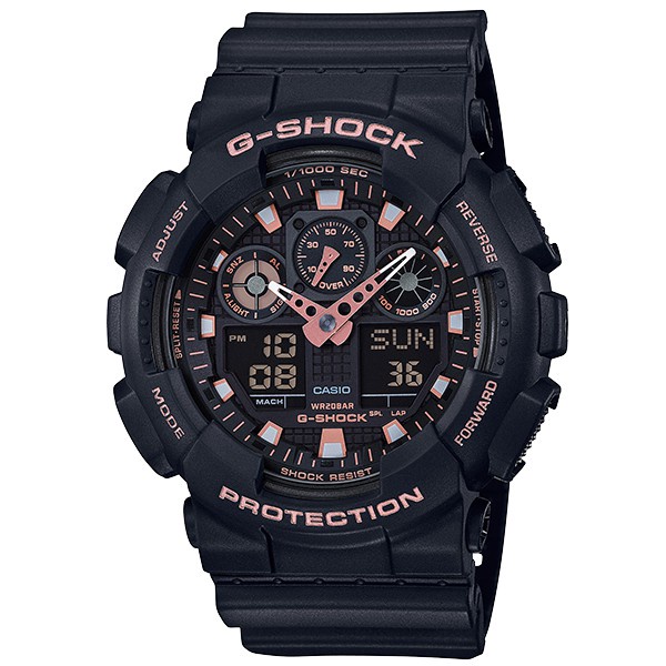 CASIO G-SHOCK GA-100GBX-1A4 雙顯電子錶(黑X玫瑰金)