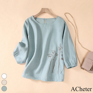 【ACheter】 森系文藝棉麻繡花上衣# 112525