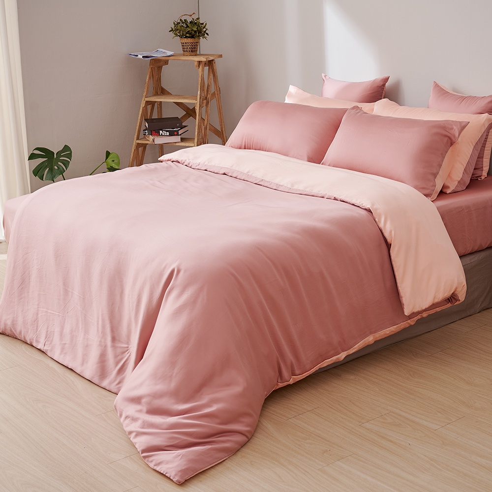 戀家小舖 台灣製床包 單人床包 床單 桃花粉 100%天絲 床包枕套組 60支天絲 素色