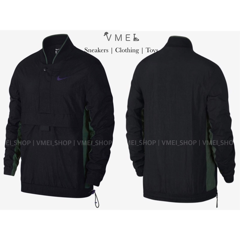 【VMEI_SHOP】Nike 半開襟衝鋒衣 半拉鍊 機能衝鋒衣 黑綠 男版