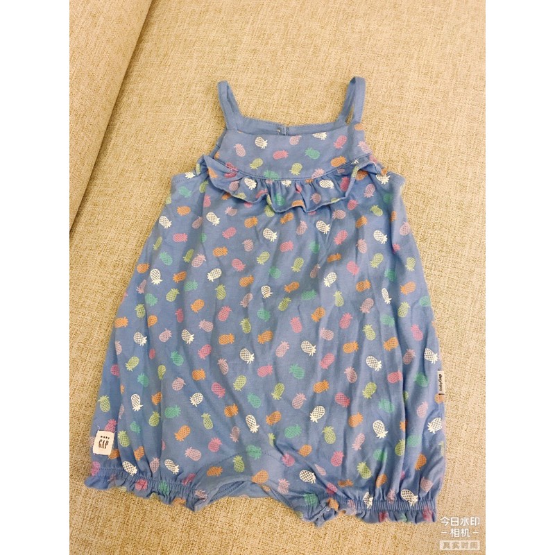 baby gap 女寶包屁裙 包屁洋裝 滿版小鳳梨🍍 細肩帶包屁衣 12m 二手近新❤️