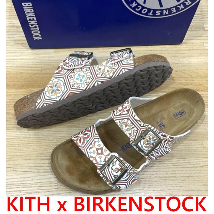 BLACK極新KITH x BIRKENSTOCK摩洛哥花紋Morocco民族風真皮勃肯鞋/拖鞋