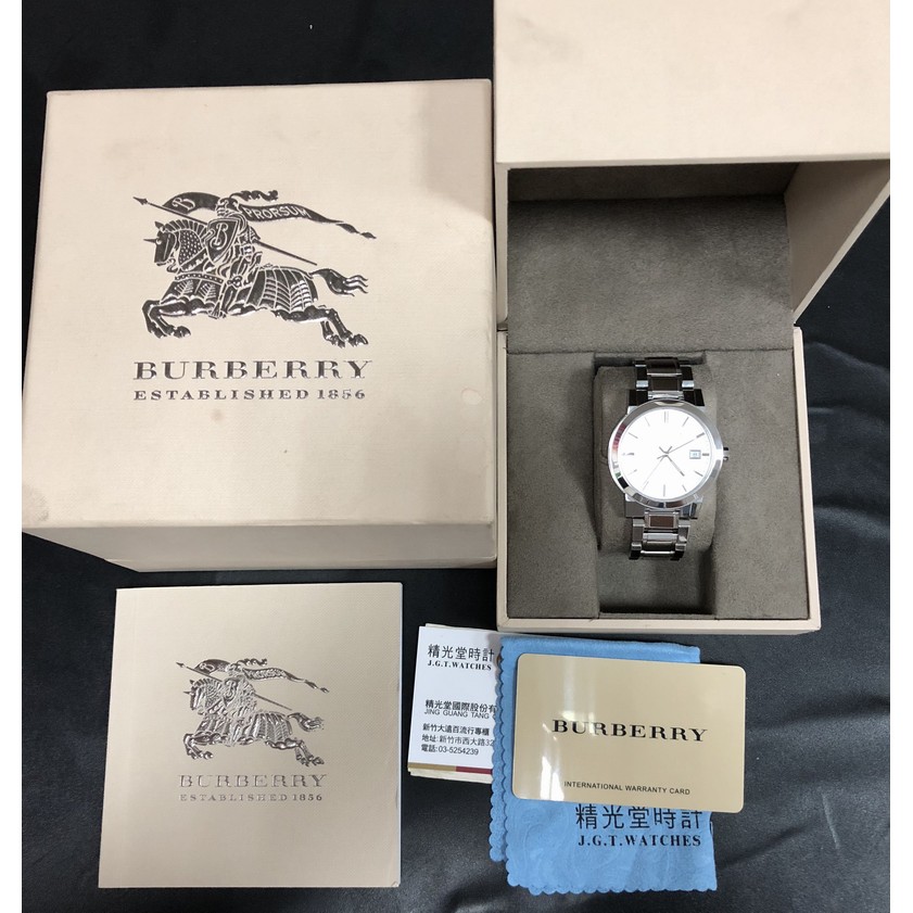 台灣公司貨 BURBERRY 英倫時尚 石英男錶 瑞士錶 銀 38mm BU9000~台南市可面交 二手品