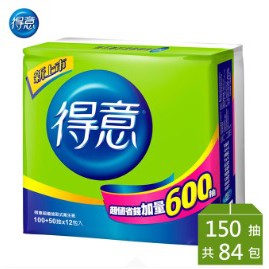 *原價1200限時特價899到2018/10/31* *加量600抽!* 得意超值連續抽取式花紋衛生紙150抽12包7袋