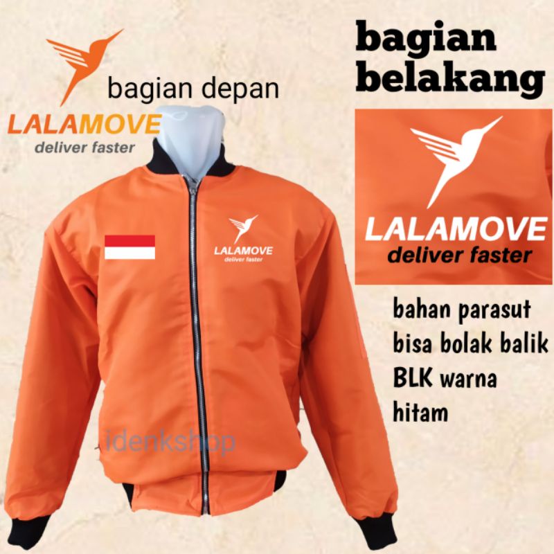 Lalamove 發貨更快橙色飛行員夾克絲網印刷雙旗降落傘材料可回歸