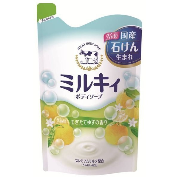 全新 日本COW 牛乳石鹼  Milky 牛乳精華沐浴乳 400ml 補充包 柚子果香